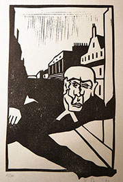 Illustration: Der Heuschreck, Linolschnitt von Gerrit Pithan