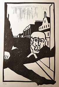 Illustration: Der Heuschreck, Linolschnitt von Gerrit Pithan