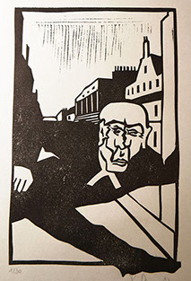 Illustration: Der Heuschreck, Linolschnitt von Gerrit Pithan